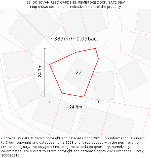22, DONOVAN REED GARDENS, PEMBROKE DOCK, SA72 6EW: Plot and title map