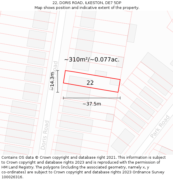 22, DORIS ROAD, ILKESTON, DE7 5DP: Plot and title map