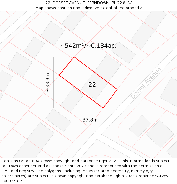 22, DORSET AVENUE, FERNDOWN, BH22 8HW: Plot and title map