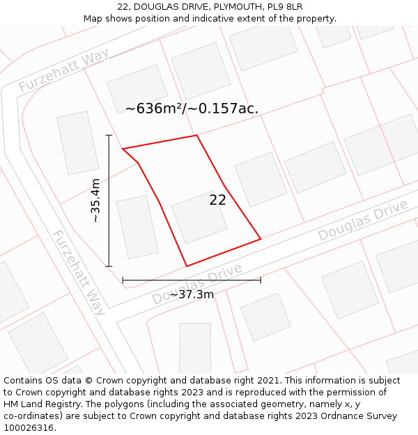 22, DOUGLAS DRIVE, PLYMOUTH, PL9 8LR: Plot and title map
