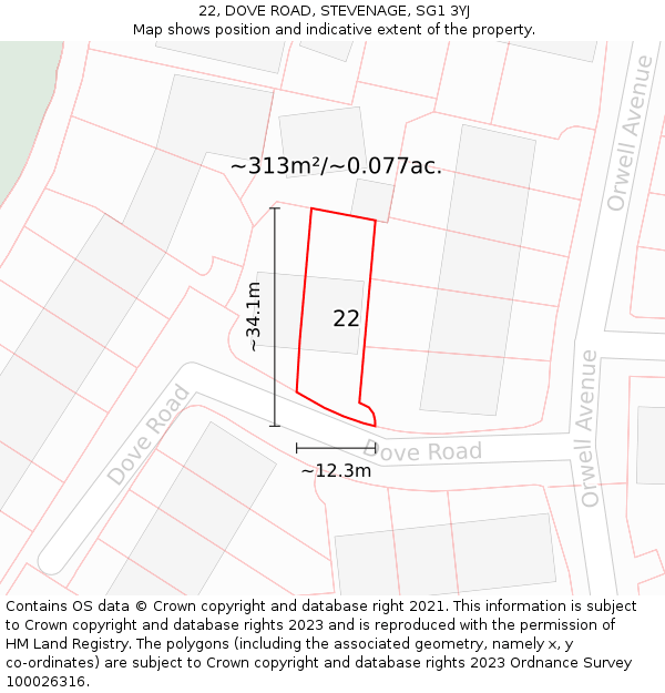 22, DOVE ROAD, STEVENAGE, SG1 3YJ: Plot and title map