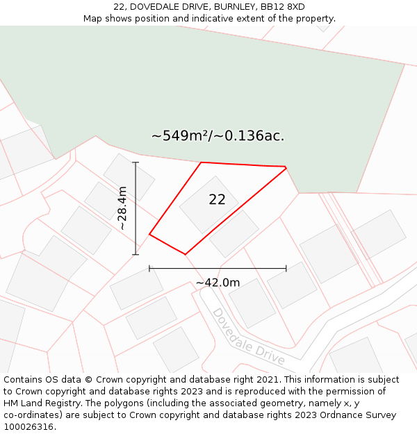 22, DOVEDALE DRIVE, BURNLEY, BB12 8XD: Plot and title map