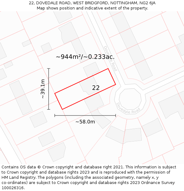 22, DOVEDALE ROAD, WEST BRIDGFORD, NOTTINGHAM, NG2 6JA: Plot and title map