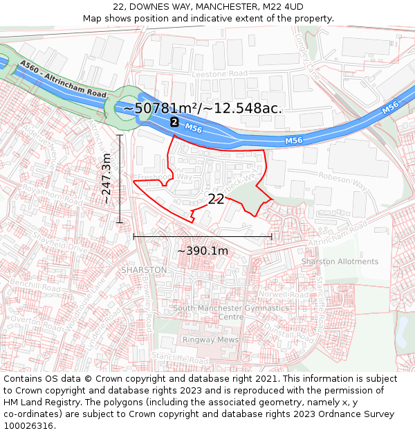 22, DOWNES WAY, MANCHESTER, M22 4UD: Plot and title map