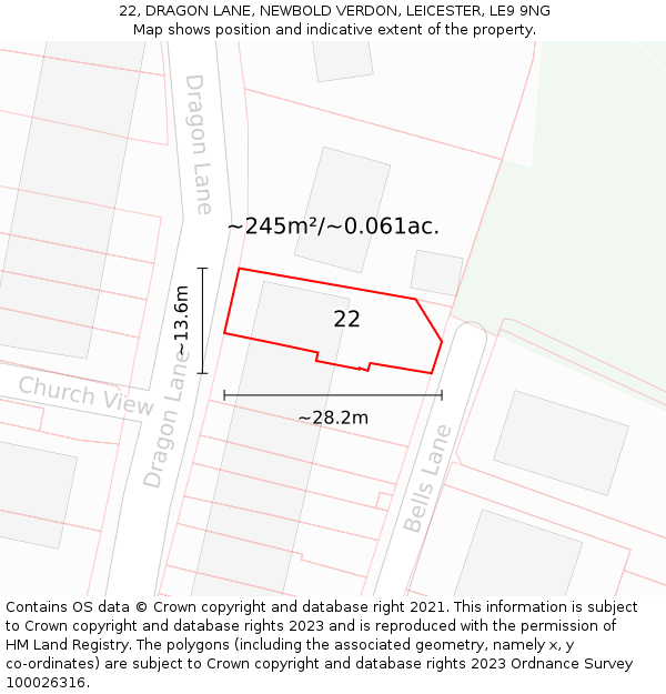 22, DRAGON LANE, NEWBOLD VERDON, LEICESTER, LE9 9NG: Plot and title map