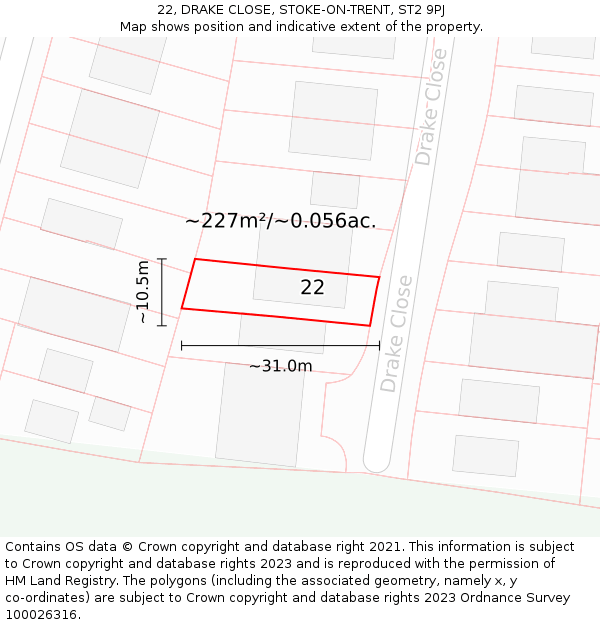 22, DRAKE CLOSE, STOKE-ON-TRENT, ST2 9PJ: Plot and title map