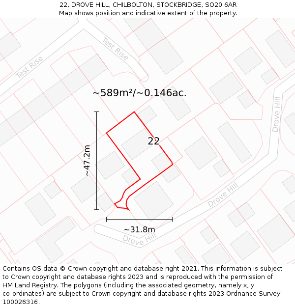 22, DROVE HILL, CHILBOLTON, STOCKBRIDGE, SO20 6AR: Plot and title map