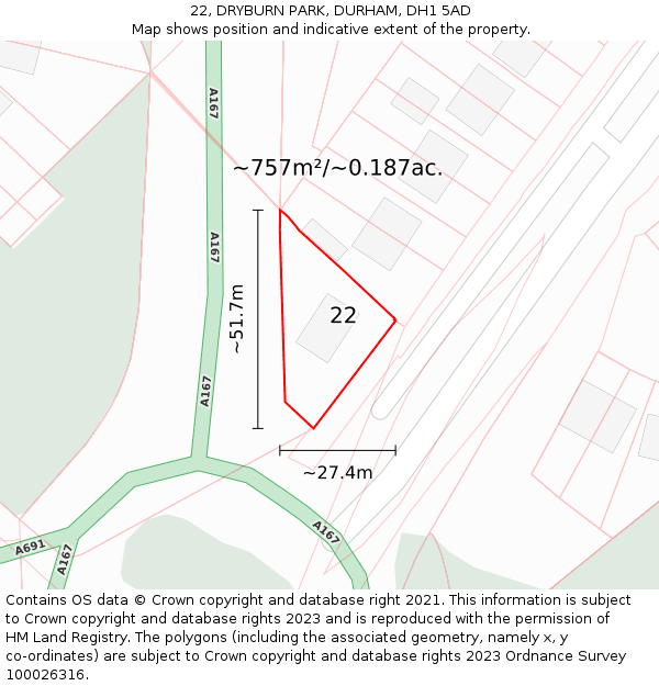 22, DRYBURN PARK, DURHAM, DH1 5AD: Plot and title map