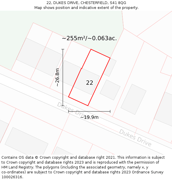 22, DUKES DRIVE, CHESTERFIELD, S41 8QG: Plot and title map