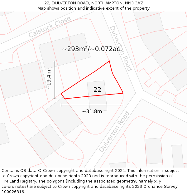 22, DULVERTON ROAD, NORTHAMPTON, NN3 3AZ: Plot and title map