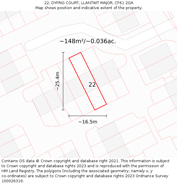 22, DYFRIG COURT, LLANTWIT MAJOR, CF61 2GA: Plot and title map