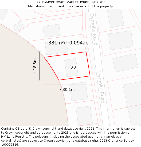 22, DYMOKE ROAD, MABLETHORPE, LN12 2BF: Plot and title map