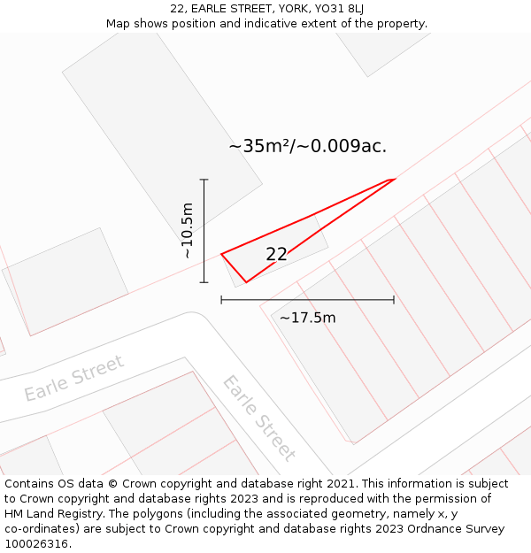 22, EARLE STREET, YORK, YO31 8LJ: Plot and title map