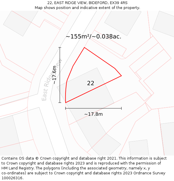22, EAST RIDGE VIEW, BIDEFORD, EX39 4RS: Plot and title map