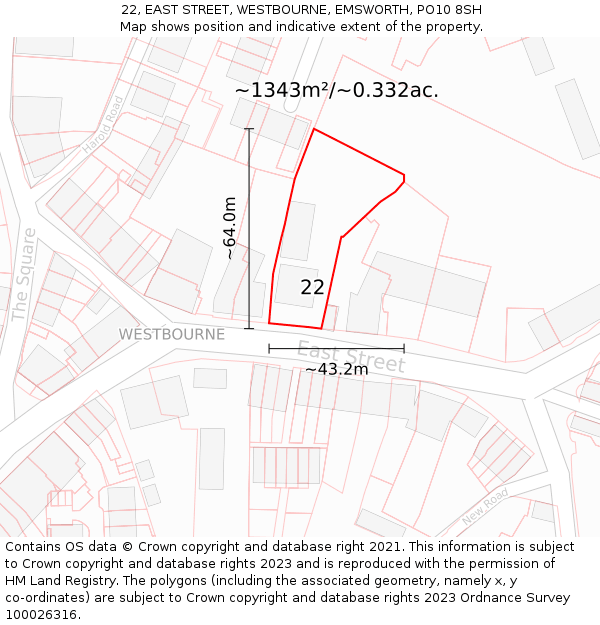 22, EAST STREET, WESTBOURNE, EMSWORTH, PO10 8SH: Plot and title map