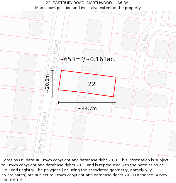 22, EASTBURY ROAD, NORTHWOOD, HA6 3AL: Plot and title map