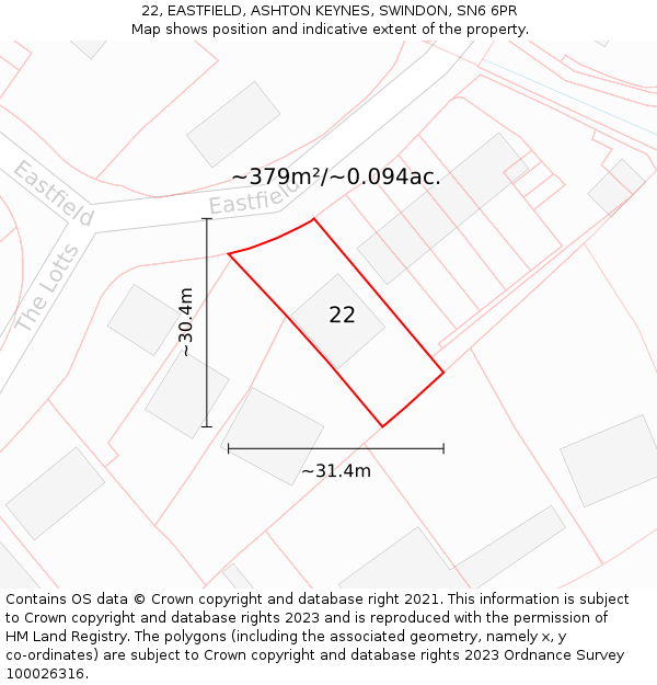 22, EASTFIELD, ASHTON KEYNES, SWINDON, SN6 6PR: Plot and title map