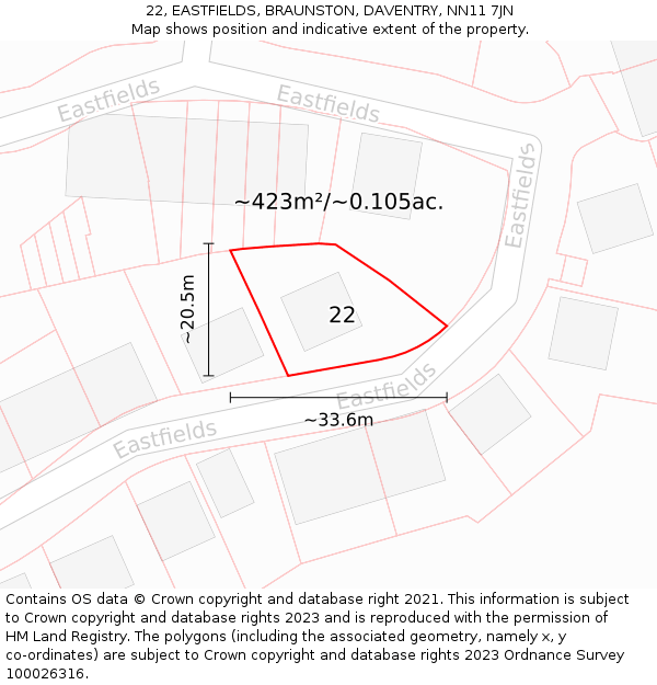 22, EASTFIELDS, BRAUNSTON, DAVENTRY, NN11 7JN: Plot and title map