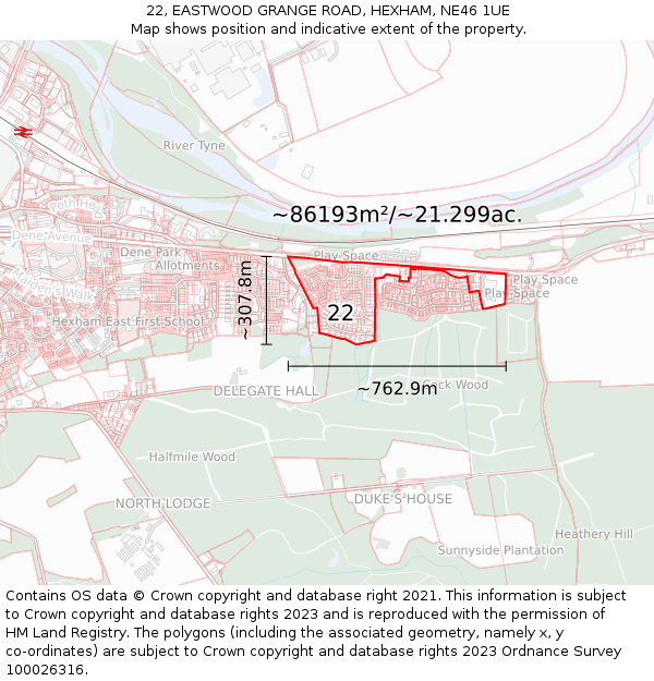 22, EASTWOOD GRANGE ROAD, HEXHAM, NE46 1UE: Plot and title map