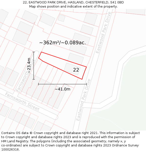 22, EASTWOOD PARK DRIVE, HASLAND, CHESTERFIELD, S41 0BD: Plot and title map