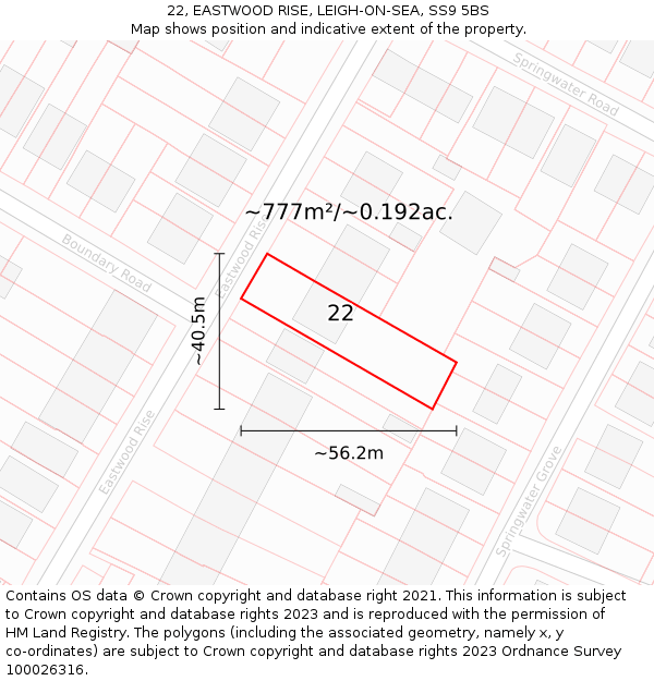 22, EASTWOOD RISE, LEIGH-ON-SEA, SS9 5BS: Plot and title map