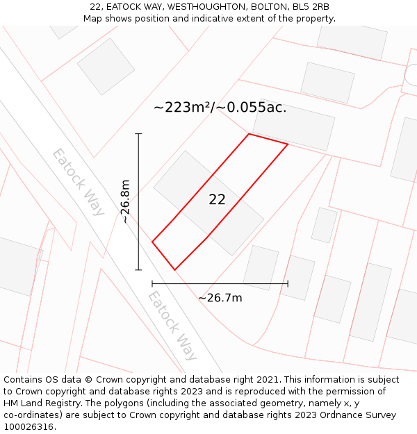 22, EATOCK WAY, WESTHOUGHTON, BOLTON, BL5 2RB: Plot and title map