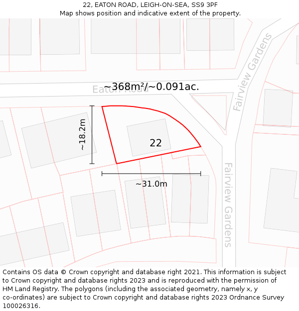 22, EATON ROAD, LEIGH-ON-SEA, SS9 3PF: Plot and title map