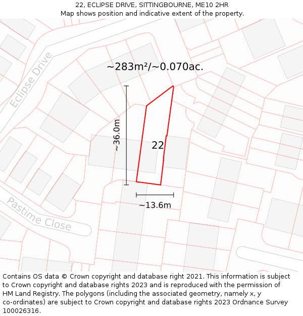 22, ECLIPSE DRIVE, SITTINGBOURNE, ME10 2HR: Plot and title map