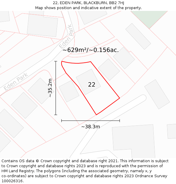 22, EDEN PARK, BLACKBURN, BB2 7HJ: Plot and title map