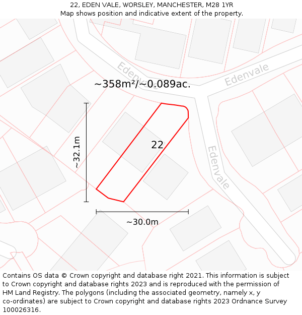22, EDEN VALE, WORSLEY, MANCHESTER, M28 1YR: Plot and title map