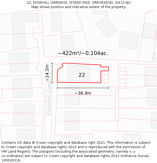 22, EDGEHILL GARDENS, ISTEAD RISE, GRAVESEND, DA13 9JU: Plot and title map