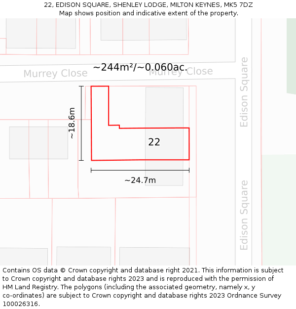 22, EDISON SQUARE, SHENLEY LODGE, MILTON KEYNES, MK5 7DZ: Plot and title map