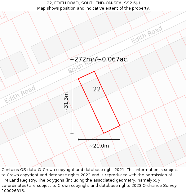 22, EDITH ROAD, SOUTHEND-ON-SEA, SS2 6JU: Plot and title map