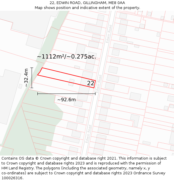 22, EDWIN ROAD, GILLINGHAM, ME8 0AA: Plot and title map