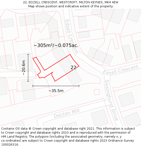 22, EDZELL CRESCENT, WESTCROFT, MILTON KEYNES, MK4 4EW: Plot and title map