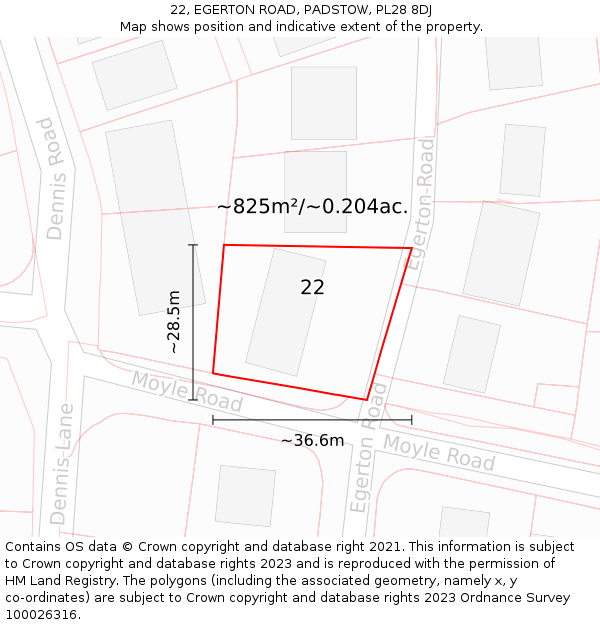 22, EGERTON ROAD, PADSTOW, PL28 8DJ: Plot and title map