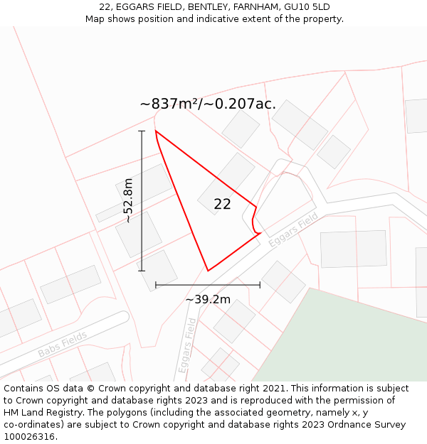 22, EGGARS FIELD, BENTLEY, FARNHAM, GU10 5LD: Plot and title map