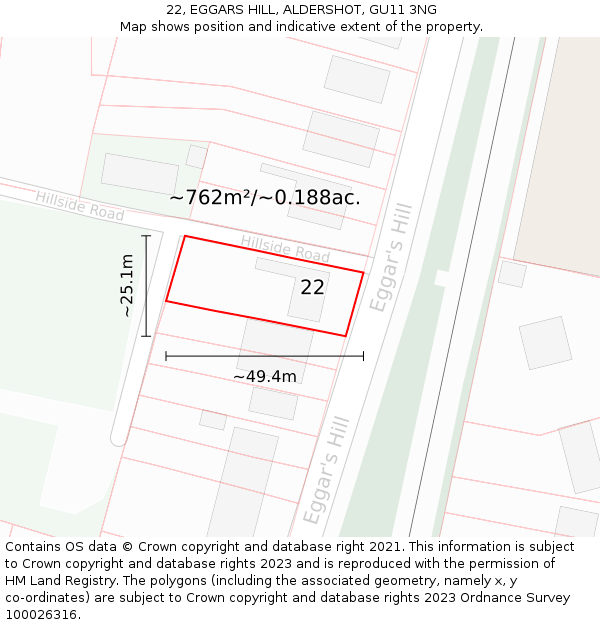 22, EGGARS HILL, ALDERSHOT, GU11 3NG: Plot and title map