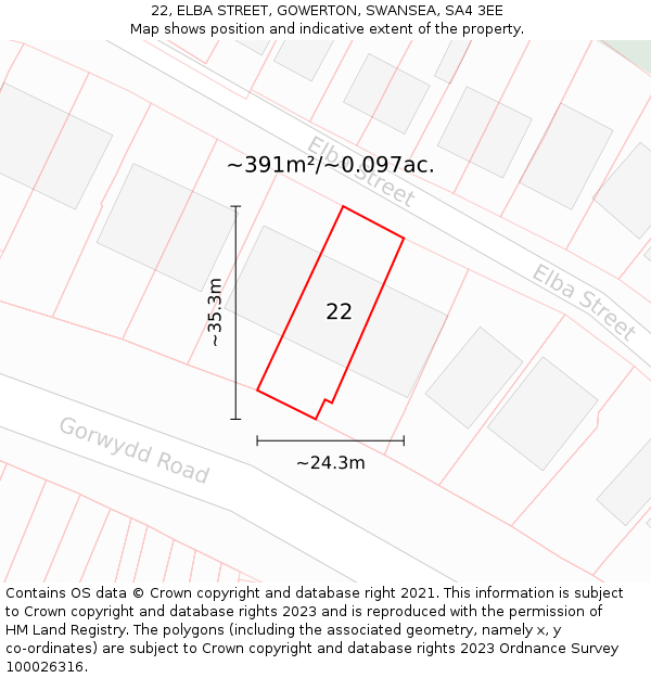 22, ELBA STREET, GOWERTON, SWANSEA, SA4 3EE: Plot and title map