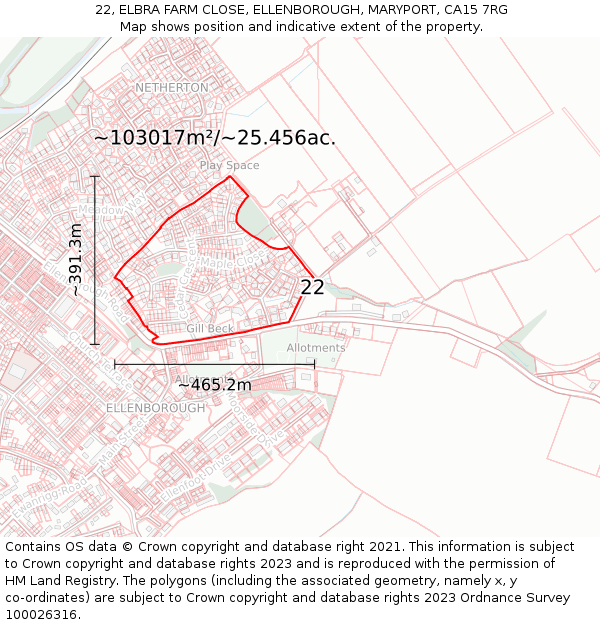 22, ELBRA FARM CLOSE, ELLENBOROUGH, MARYPORT, CA15 7RG: Plot and title map