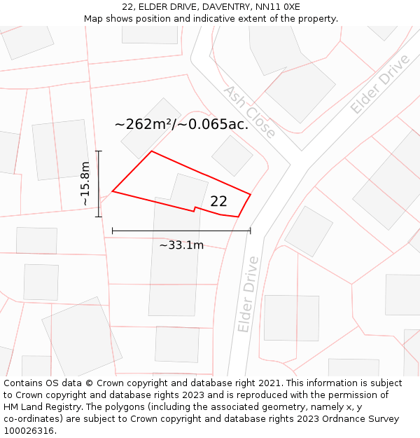 22, ELDER DRIVE, DAVENTRY, NN11 0XE: Plot and title map