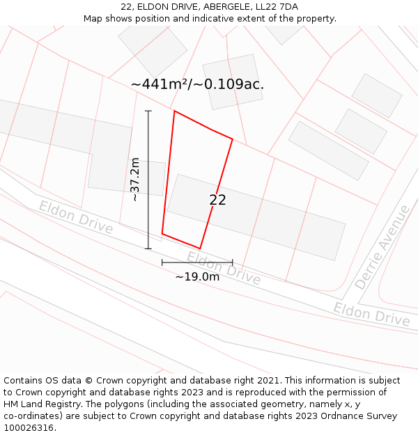 22, ELDON DRIVE, ABERGELE, LL22 7DA: Plot and title map