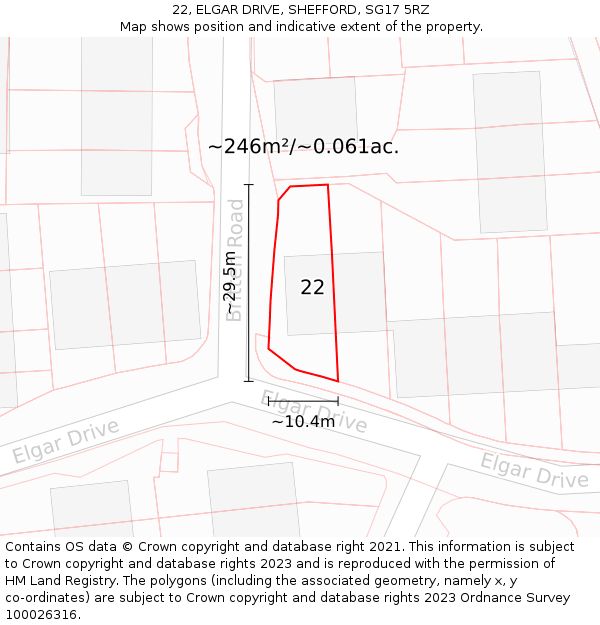 22, ELGAR DRIVE, SHEFFORD, SG17 5RZ: Plot and title map