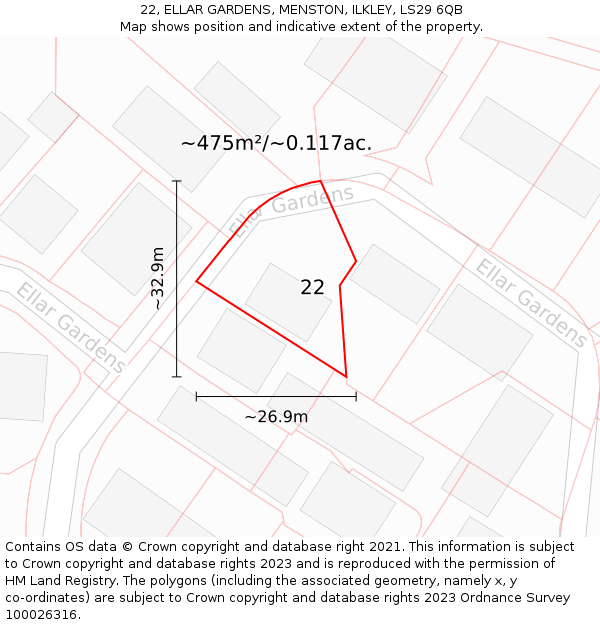 22, ELLAR GARDENS, MENSTON, ILKLEY, LS29 6QB: Plot and title map