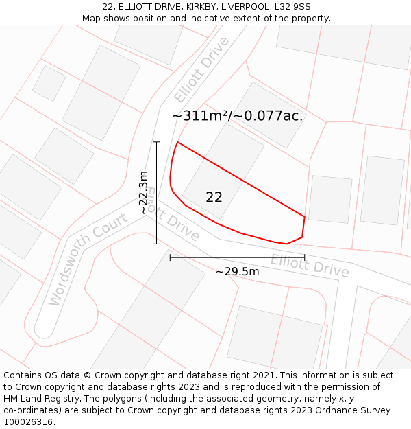 22, ELLIOTT DRIVE, KIRKBY, LIVERPOOL, L32 9SS: Plot and title map