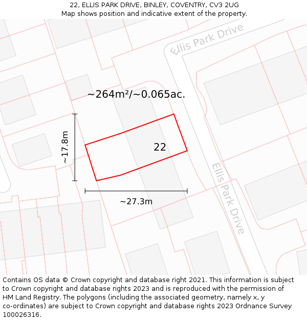 22, ELLIS PARK DRIVE, BINLEY, COVENTRY, CV3 2UG: Plot and title map