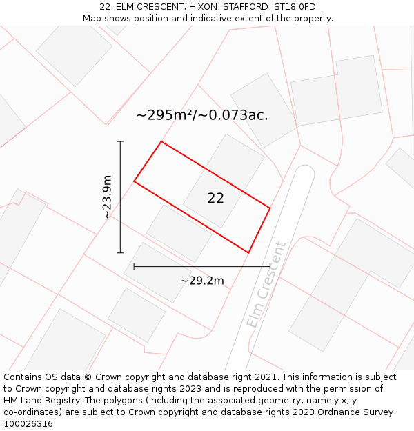 22, ELM CRESCENT, HIXON, STAFFORD, ST18 0FD: Plot and title map