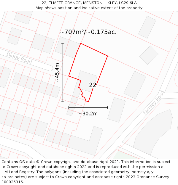 22, ELMETE GRANGE, MENSTON, ILKLEY, LS29 6LA: Plot and title map