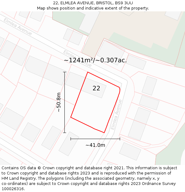 22, ELMLEA AVENUE, BRISTOL, BS9 3UU: Plot and title map