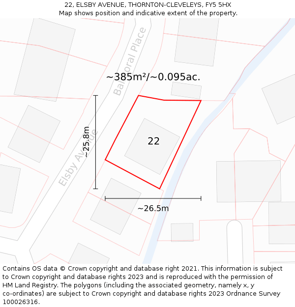 22, ELSBY AVENUE, THORNTON-CLEVELEYS, FY5 5HX: Plot and title map